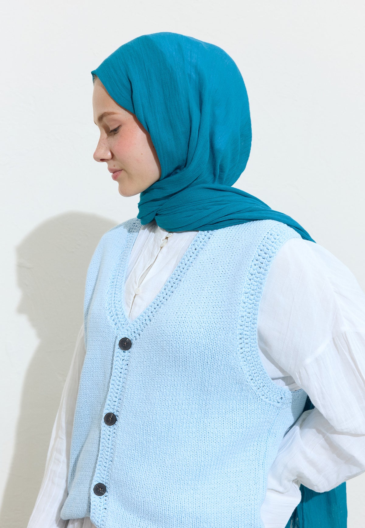 Pamuklu Keten Şal Blue Jelly