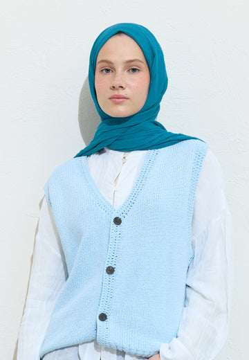 Pamuklu Keten Şal Blue Jelly