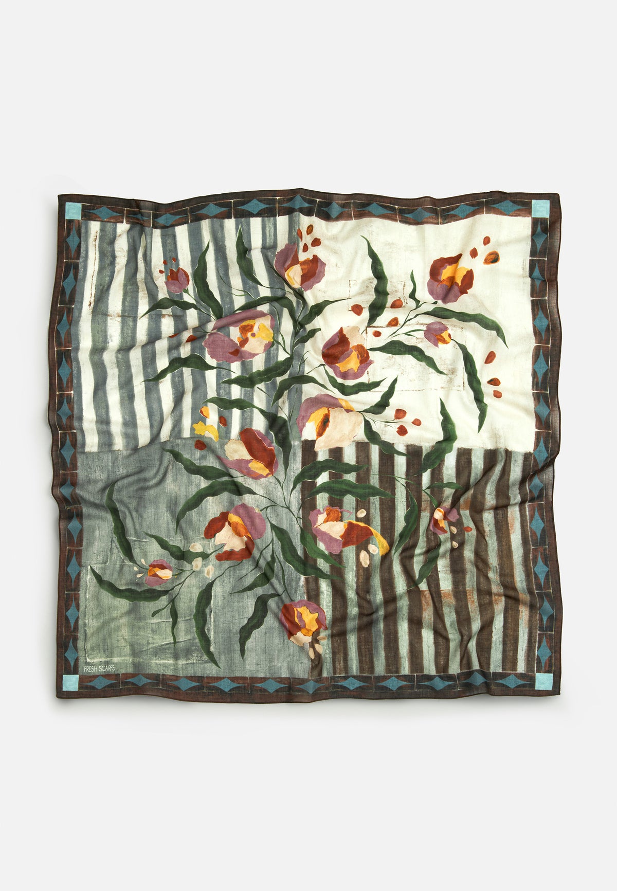 Block Print Desen Vual Eşarp Deniz Köpüğü