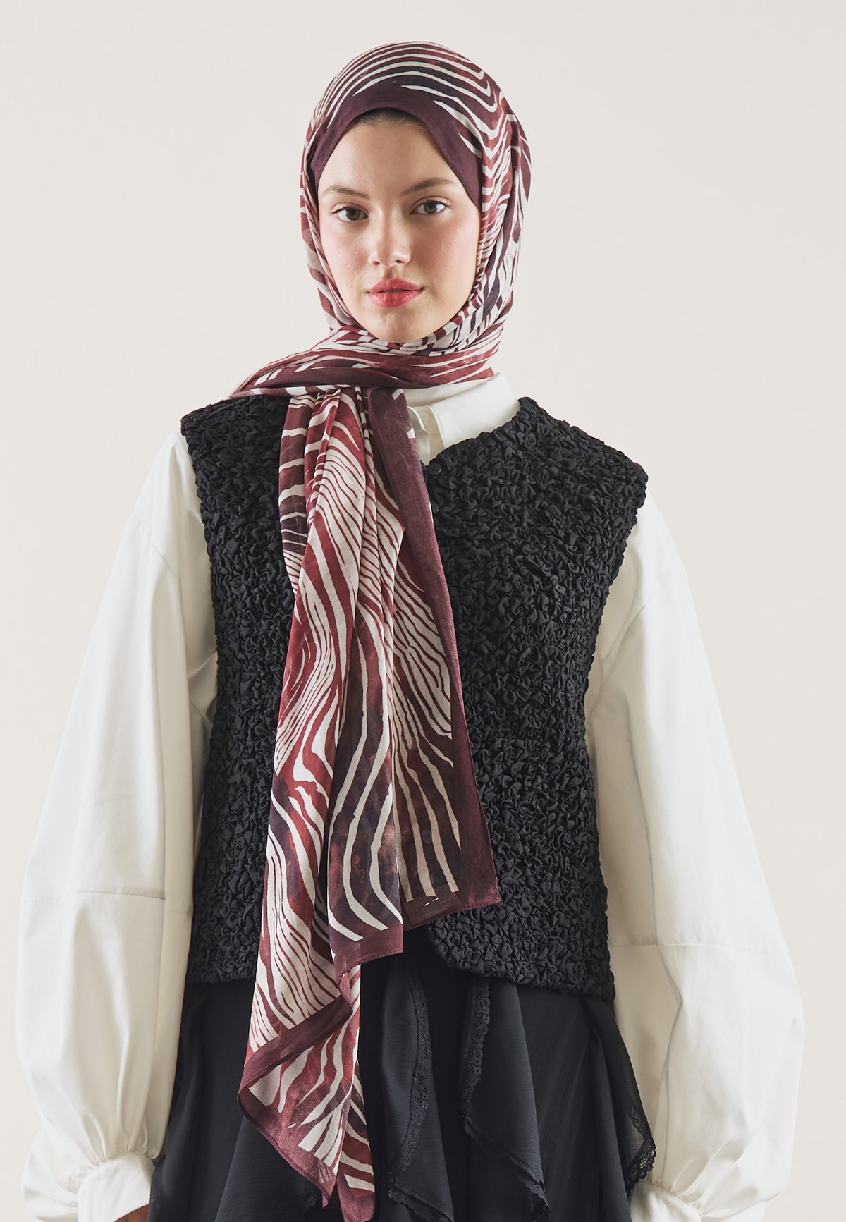 Bordo Wıld Zebra Desen Rami Şal