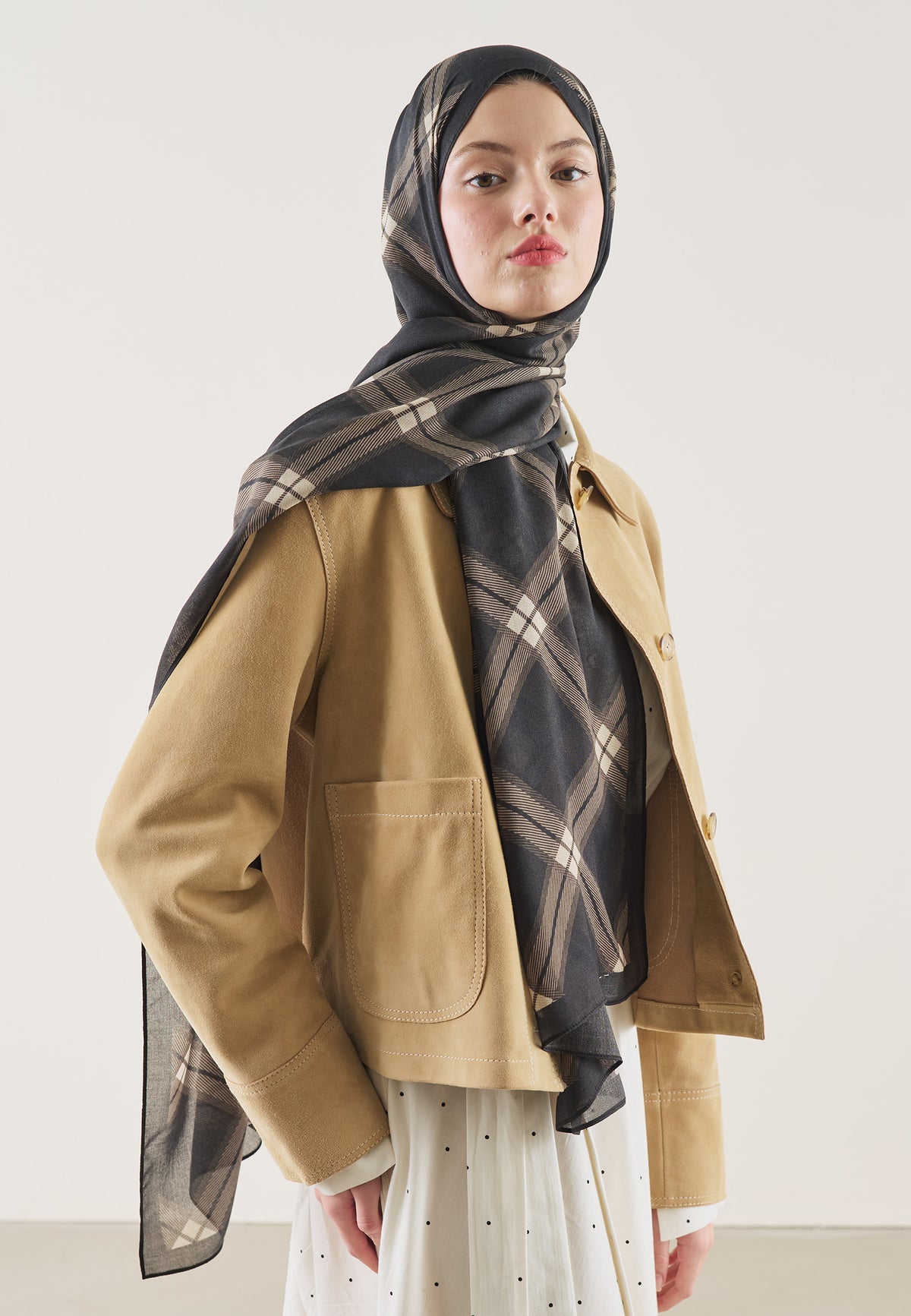 Plaid Desen Rami Şal Vizon
