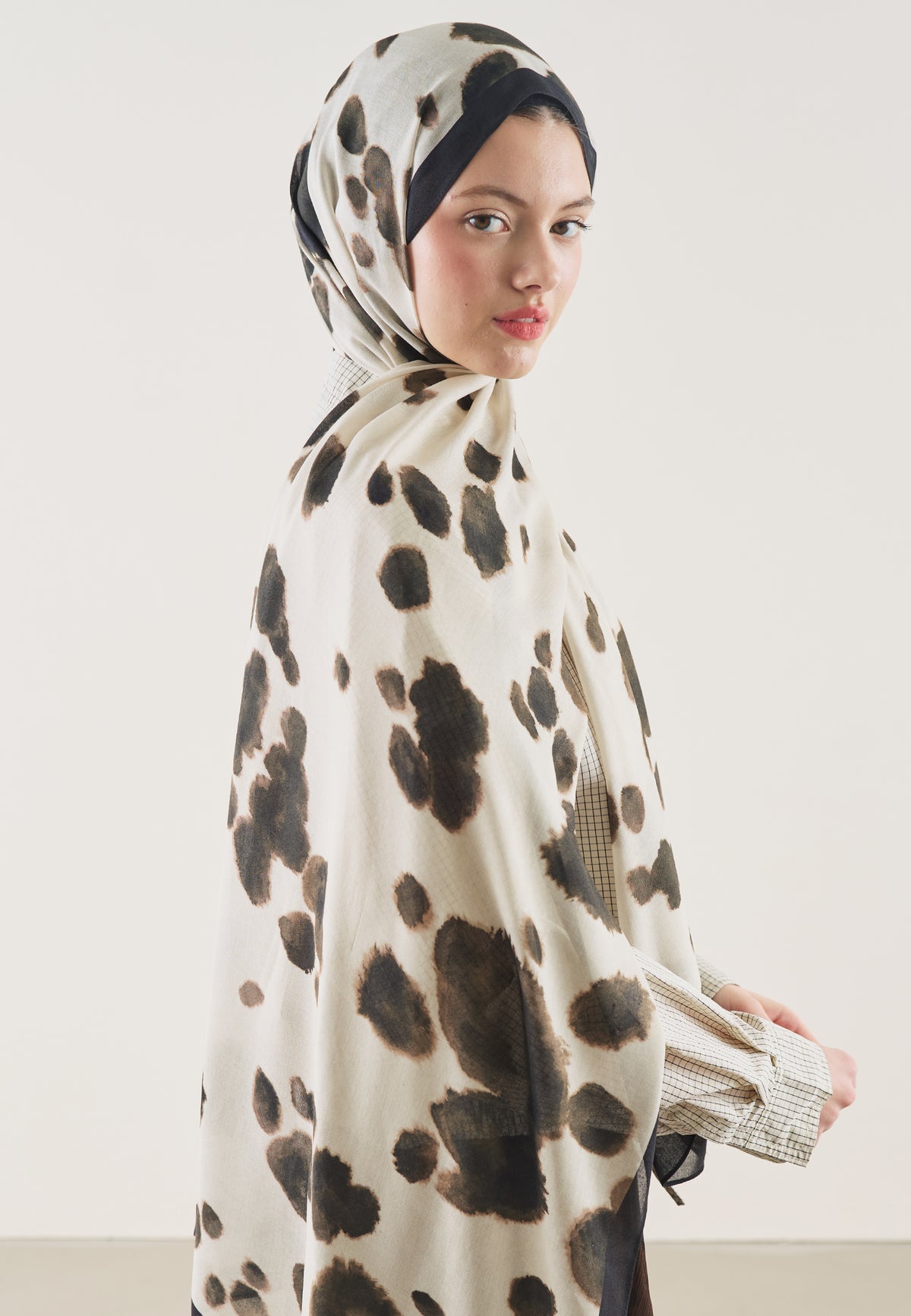 Cow Print Desen Rami Şal Bej