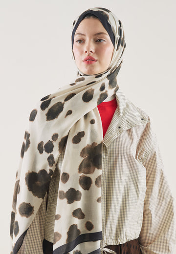 Cow Print Desen Rami Şal Bej