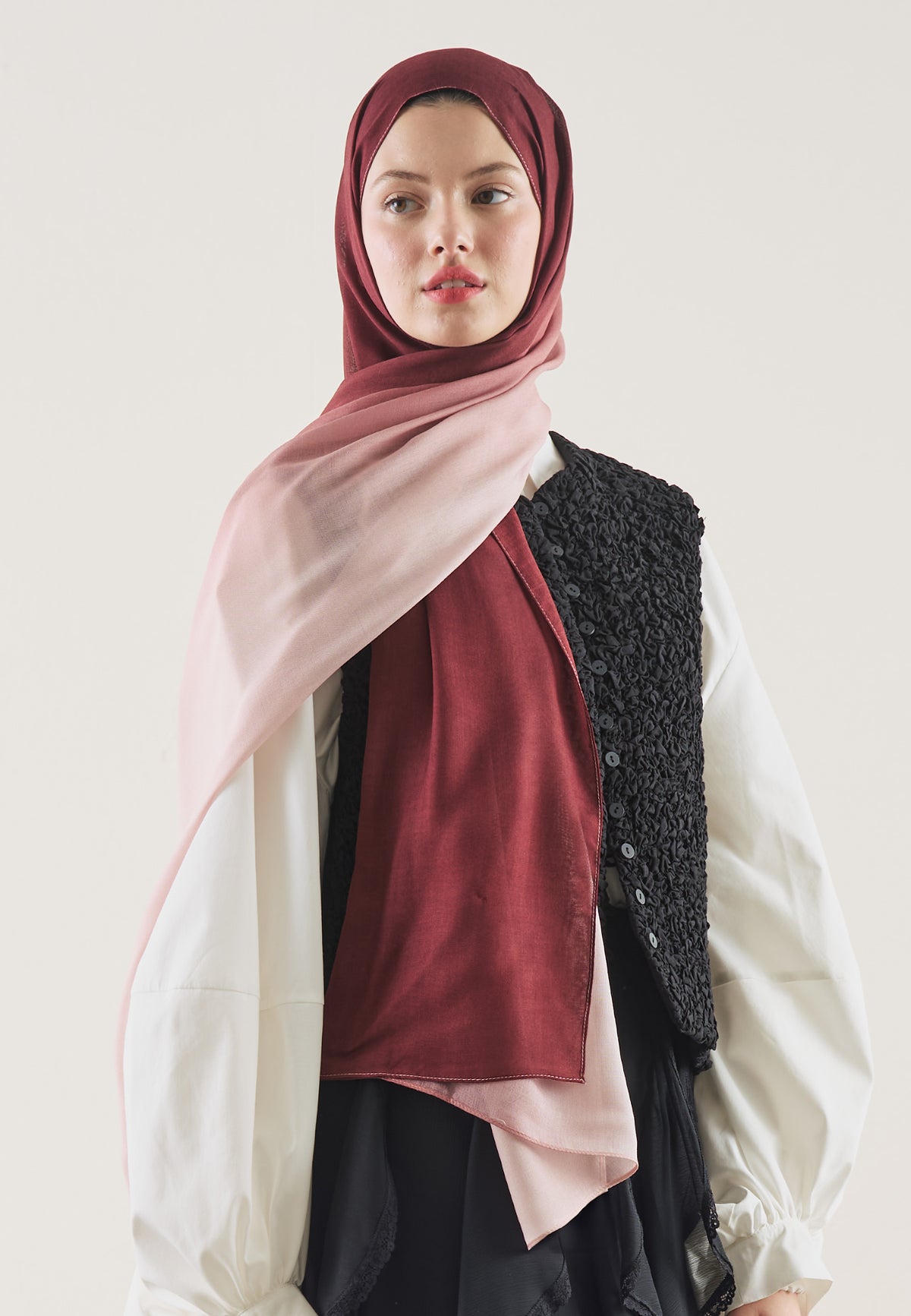 Bordo-pudra Degrade Desen Rami Şal
