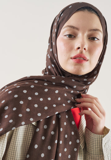 Small Polka Dots Desen Rami Şal Acı Kahve