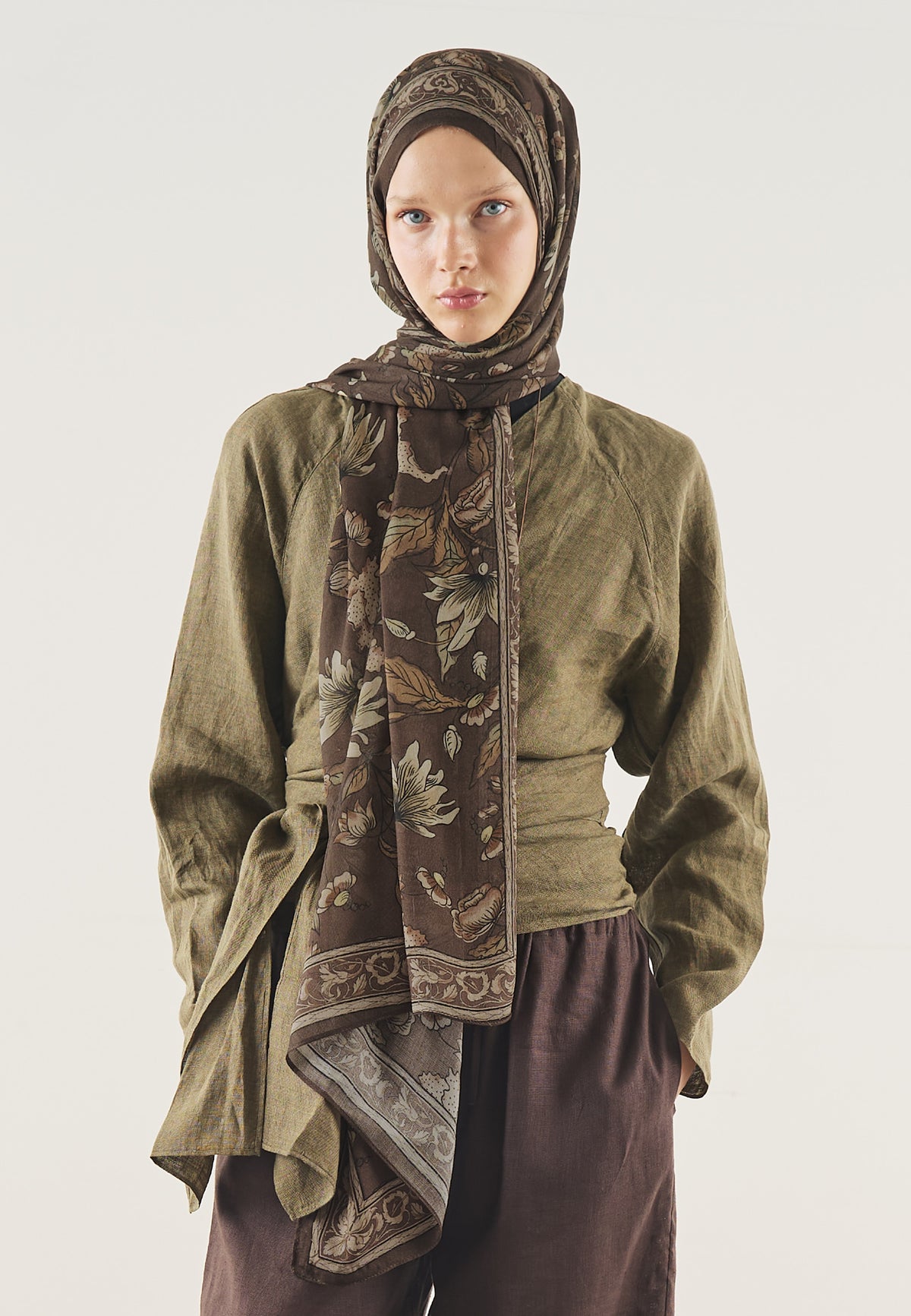 Acı Kahve Pure Ethnic Desen Soft Viskon Şal