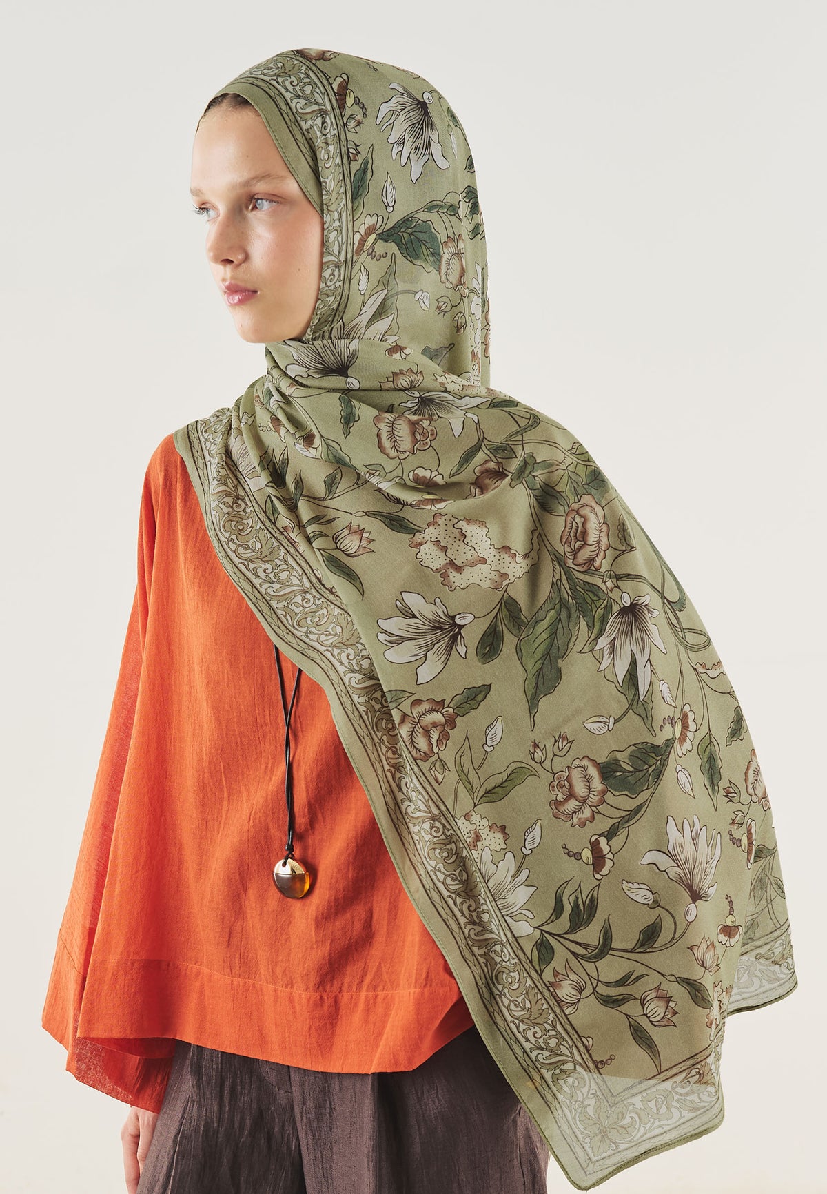 Çağla Yeşili Pure Ethnic Desen Soft Viskon Şal