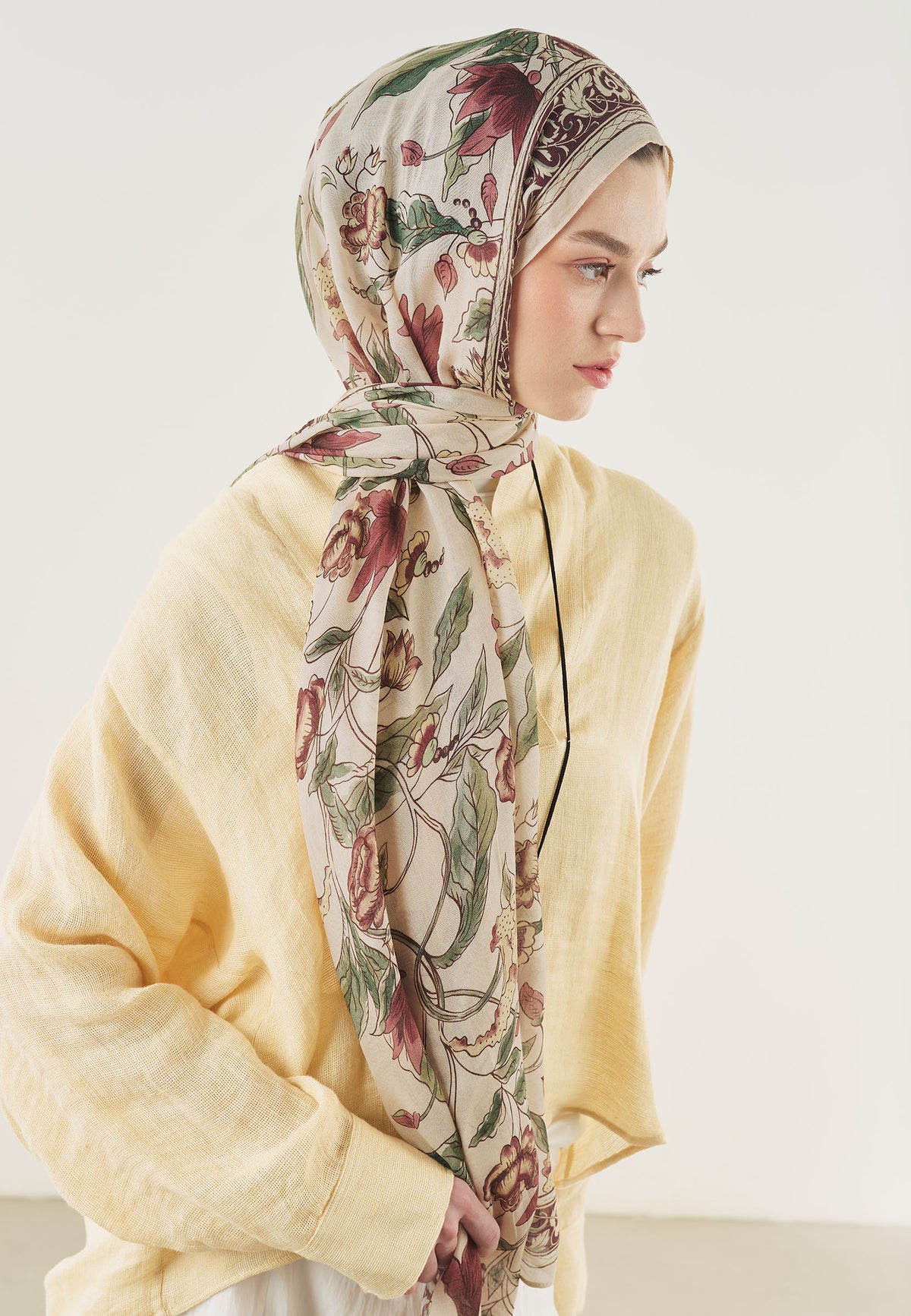 Bej Pure Ethnic Desen Soft Viskon Şal