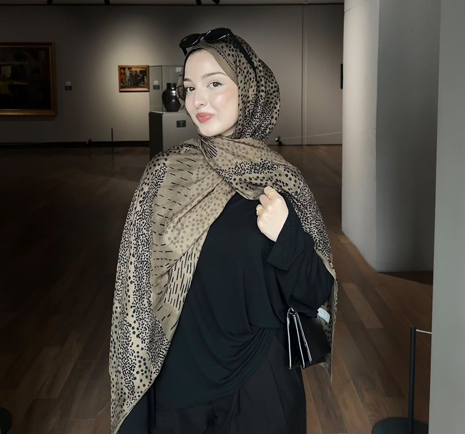 Dot Elegance Desen Rami Şal Çikolata Kahve