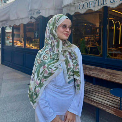 Floral Whimsy Desen Rami Viskon Şal Yeşil
