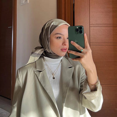 Multi Colors Desen Pamuk İpek Eşarp Bej