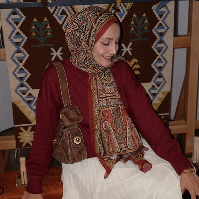 Nordic Paisley Desen Şal Kırmızı
