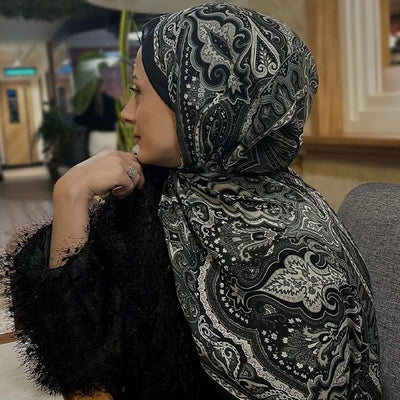 Etnic Floral Desen Şal Siyah