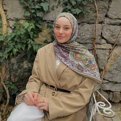 Etnic Floral Desen Şal Tozlu Pembe