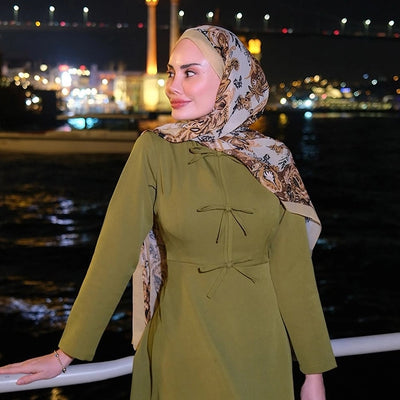 Wild Flora Desen İpek Krep Şal Hardal