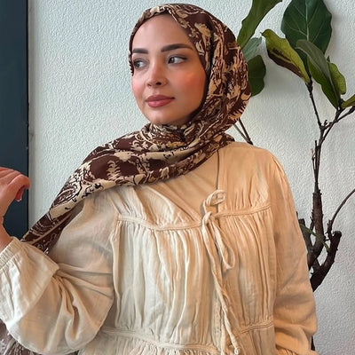 Wild Flora Desen İpek Krep Şal Mürdüm