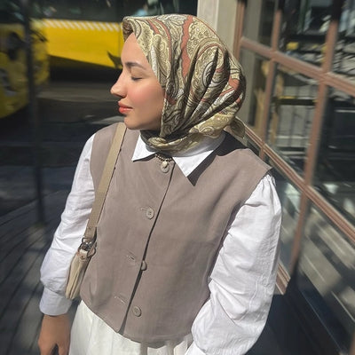 Siara Desen Pamuk İpek Eşarp Tereyağı
