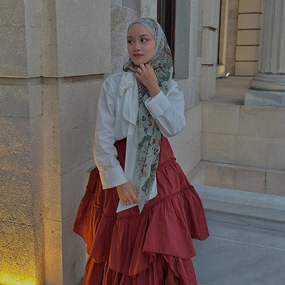 Aliza Desen İpek Krep Şal Soft Yeşil