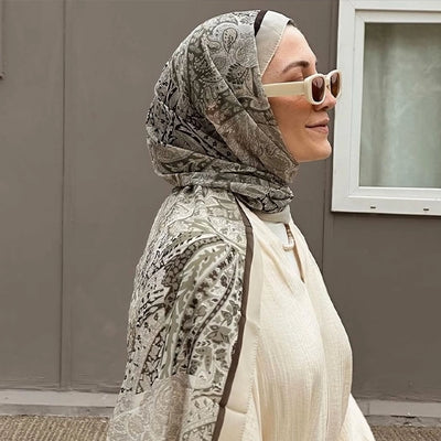 Paisley Patch Desen İpek Krep Şal Vizon