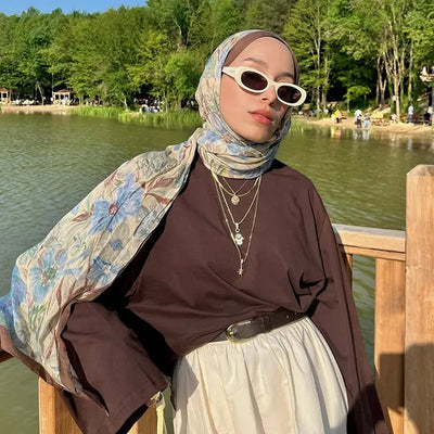 Vintage Garden Desen Rami Şal Fındık Kabuğu