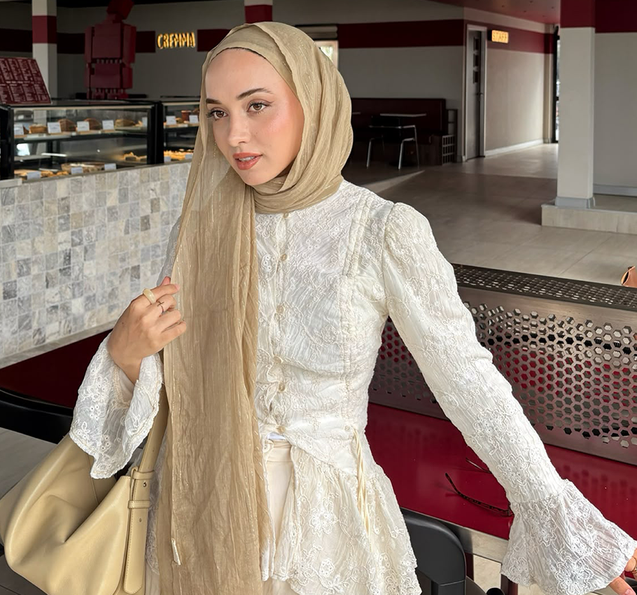 Işıltılı Vual Şal Sütlü Kahve