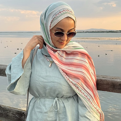 Summer Blocks Desen Rami Viskon Şal Pembe-Mavi
